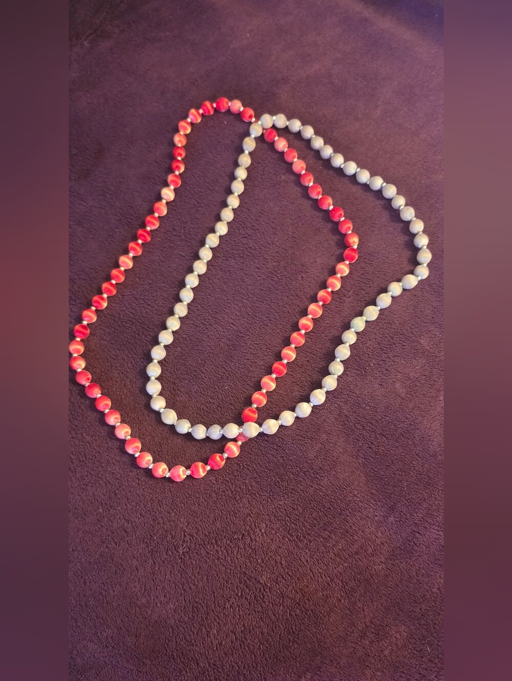 Elegant Red and Pale Blue Silk Beaded Necklace Set